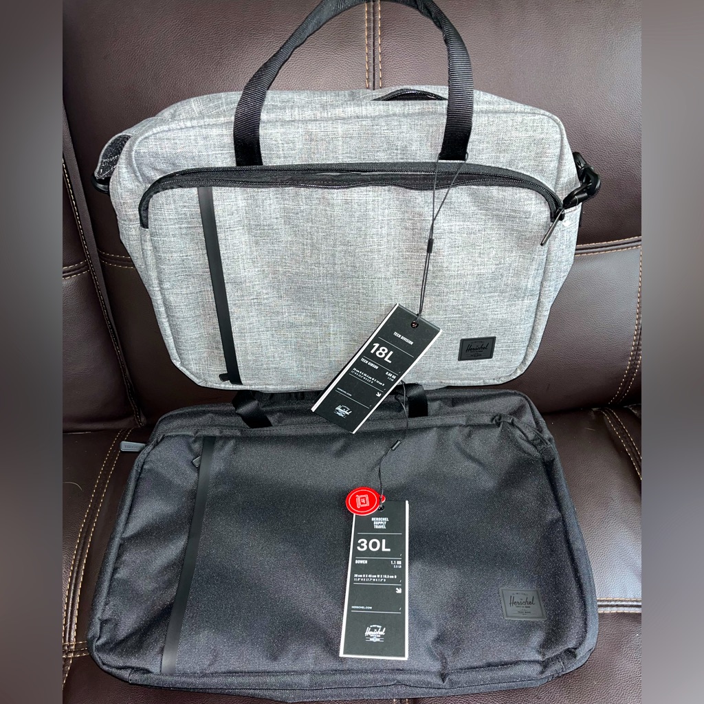 Herschel Black Bowen 30l & Gray Tech Gibson 18l Travel Backpack Bundle Nwt